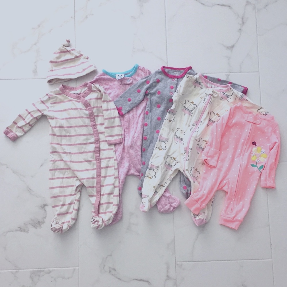 Bundle of Footies and Pajamas for Baby Girl 0-3 months